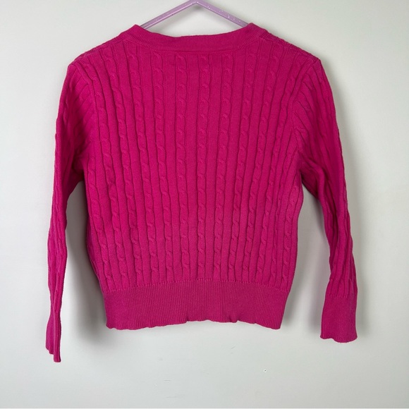 Ralph Lauren Girls Cable Knit Cardigan Pink Button Up Ruffle Size M (AU 3/4) - Picture 3 of 8